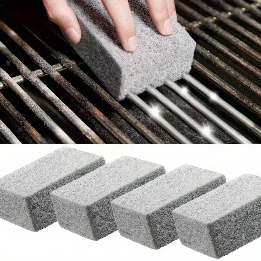 4pcs Heavy Duty Grill Cleaning Bricks: Heat-Resistant Non-Slip Scraper For Removing Grease And Residue - Ideal For Barbecue, Camping, Picnics And Backyard Maintenance, Grill Maintenance | Portable Grill Cleaner | Heat-Resistant Bristles, Outdoor Barbecue Accessories, Cleaning Tools For Lava Rocks, Kitchen Utensils