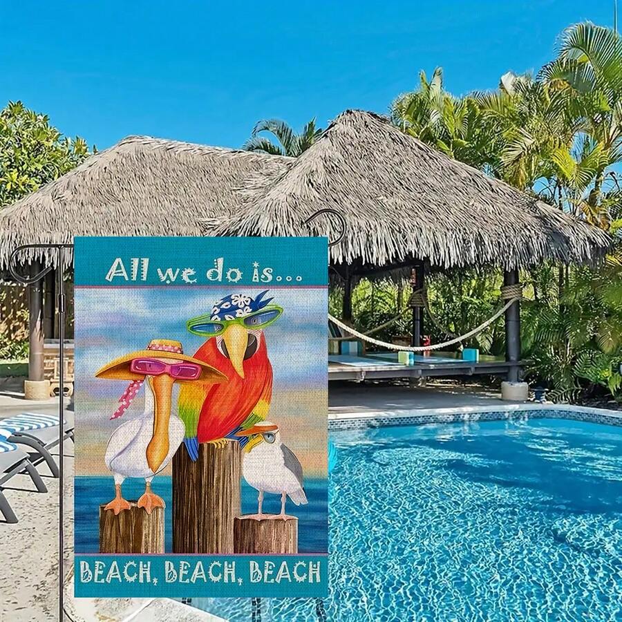 1pc, All We Do Is Beach, Beach, Beach Garden Flag Summer House Flag 12x18 Double Sided, Small Burlap Beach Garden Yard Flags (ONLY FLAG)
