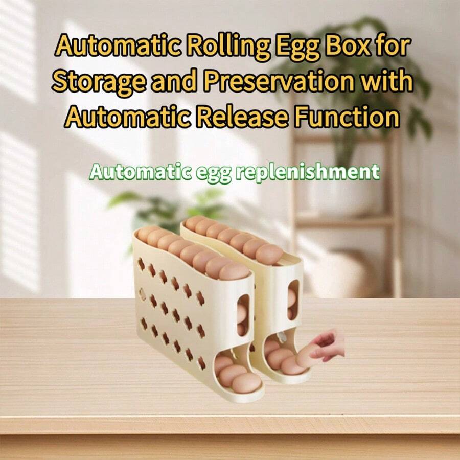 In Stock Rolling Egg Storage Box, Multi-Layer Kitchen Household Rolling Egg Rack, Plastic Refrigerator Egg Tray Preserver