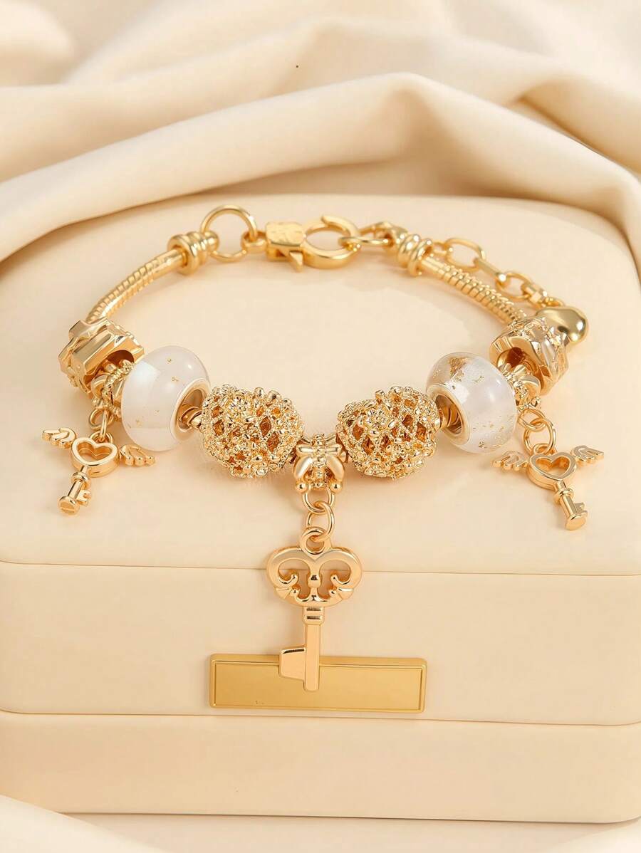 1pc Summer Beach New Minimalist Fashion Angel Wing Heart Adjustable DIY Beaded Bracelet For Women