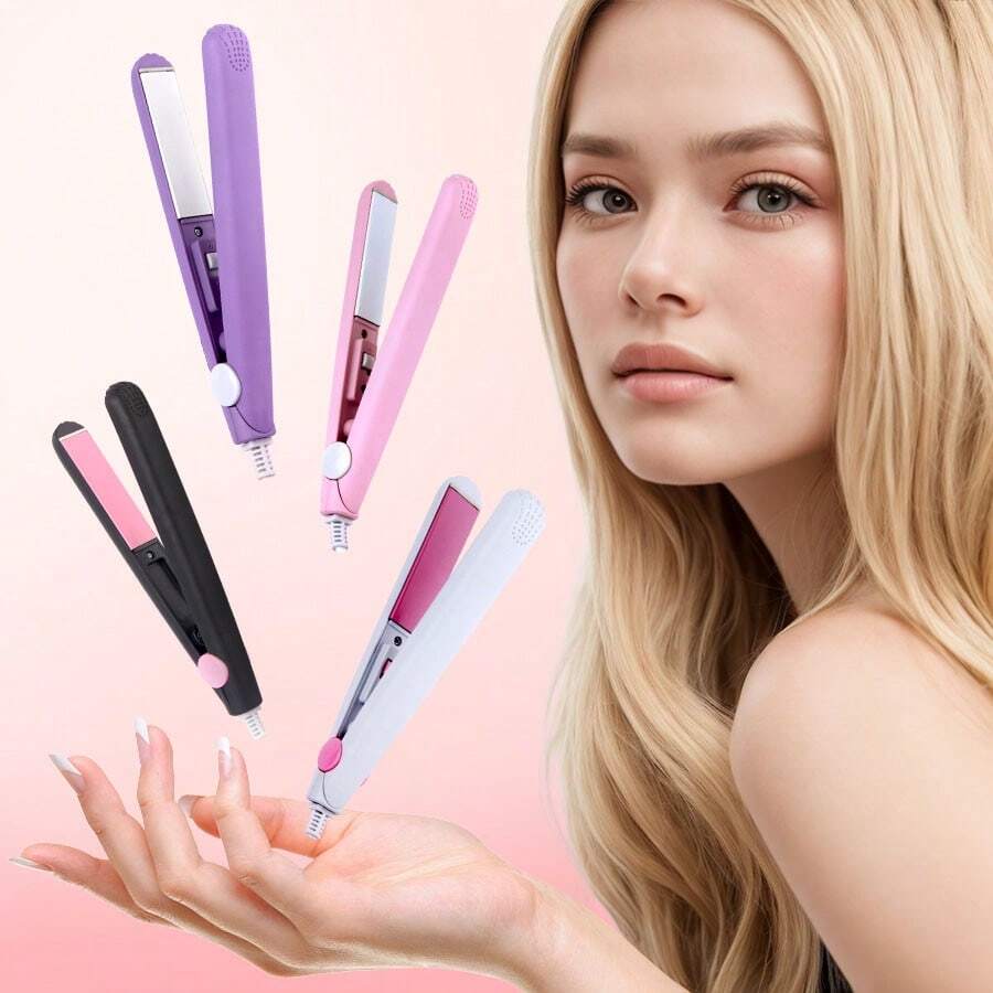 1 pieza Mini Plancha plana enchufable, con múltiples estilos y opciones de color para cabello liso, flequillo, 2 en 1 para rizar y alisar, herramienta de peinado para el uso en dormitorio y hogar