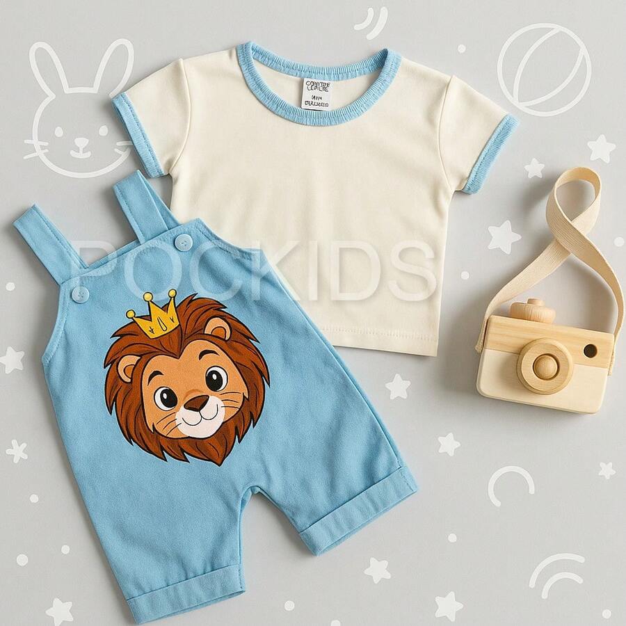 Jardineira de bebê menino + camisa leão Roupinha de bebê menino