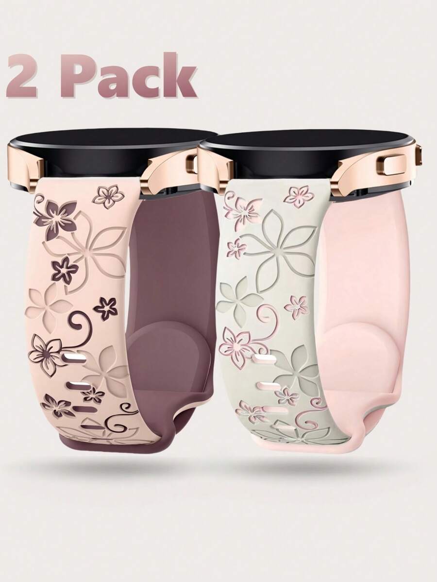 2 Packs Floral Engraved Soft Silicone Replacement Watch Straps For Women, Cute Bohemian Bauhinia Bauhinia Watch Straps,