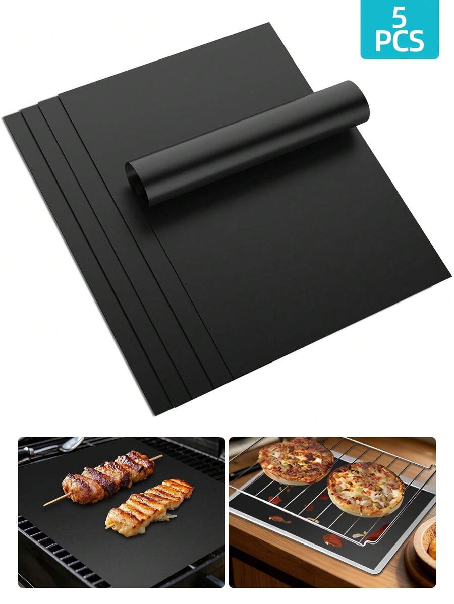 High-Temperature Resistant PTFE BBQ Baking Mats, 5pcs - 33*40cm Reusable & Easy To Clean Non-Stick Cooking Accessories - Material For Microwave/Oven/Grill, Outdoor Cooking Tools & Accessories, Grill Mat For Patio, Lawn & Garden