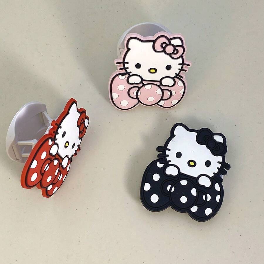 Sanrio Hello Kitty Oversized Bow Cartoon Pattern Portable Foldable Smartphone Stand & Desktop Holder With Decorative Sanrio Accessories, Suitable For Mobile Devices Compatible With IPhone, Android Phone, Gift For Birthday, Family, Friends Push-Pull Phone Grip, Phone Holder, Phone Accessories