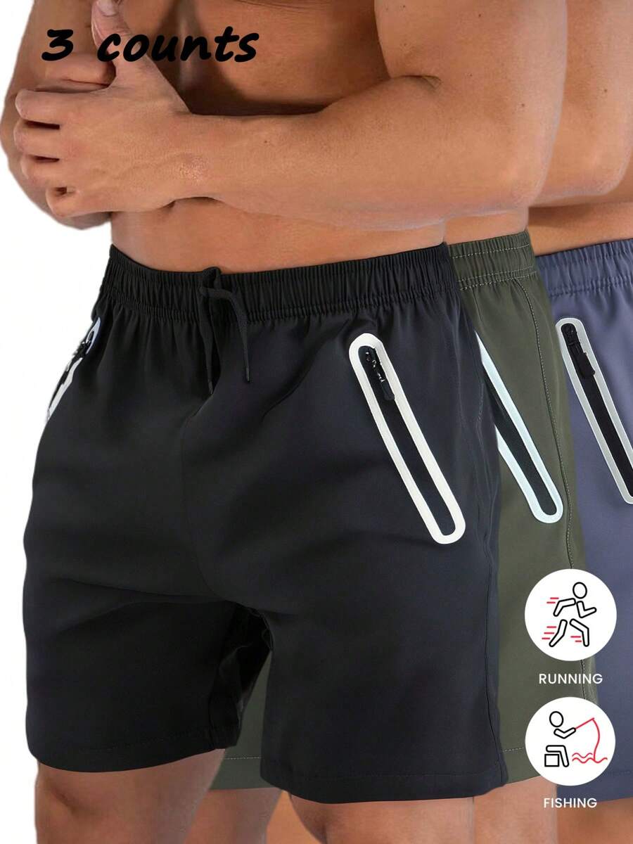 3pcs/Set Men's Summer Workout Shorts, Quick-Dry Fitness Running Shorts, American Style Basketball Shorts