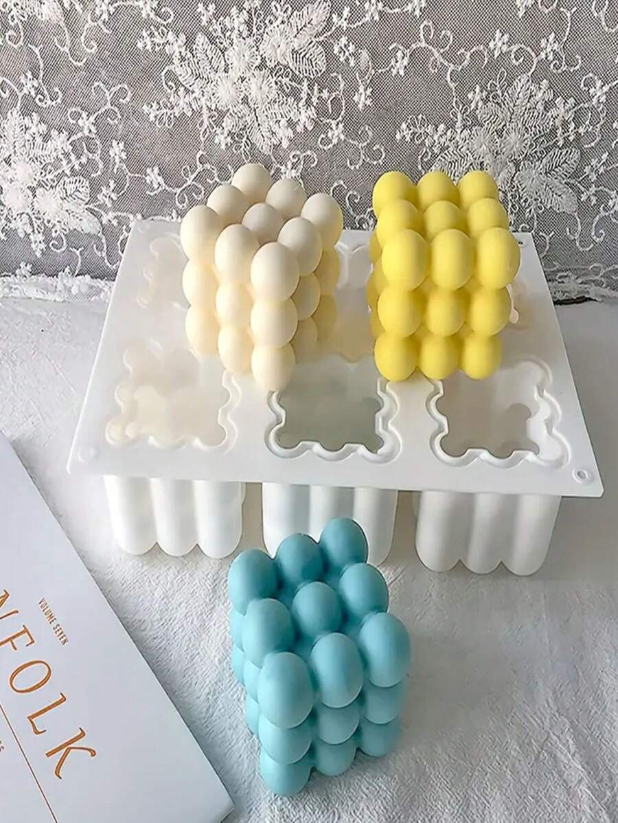 Formă 3D Bubble Cloud din silicon pentru prăjituri pentru mousse - 6 pătrate conectate, tavă de copt, potrivită pentru deserturi și decorațiuni, produse de patiserie, ciocolată, budinci, jeleuri, prăjituri cu brânză, înghețată, formă de cub 3D