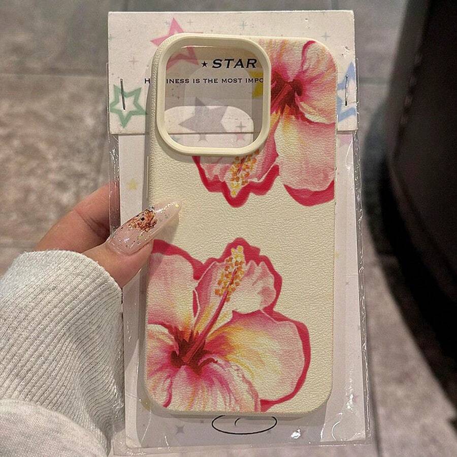 Funda de teléfono con flor, 1 pieza de material TPU con patrón de flor de hibisco rosa, compatible con iPhone/teléfonos Redmi