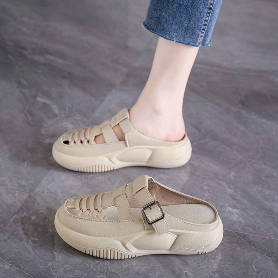 Women Closed Toe Slip-On Sandals, Thick Sole, Strap, Beach, Summer Wear