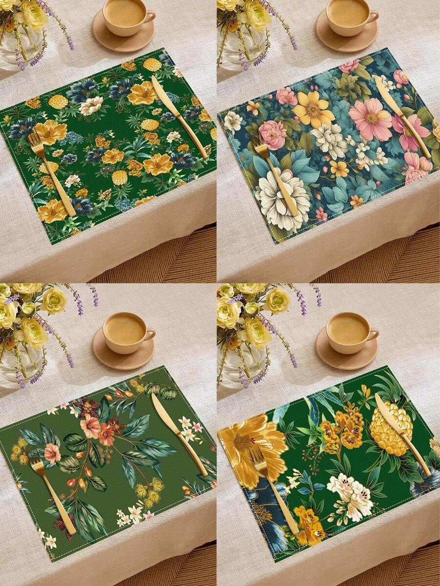 1/4 pièces Dessous de plat en lin bohème coloré, accessoires de cuisine à motif floral, dessous de plat élégants résistants à la pollution, conviennent pour la maison, la salle à manger, la décoration de restaurant