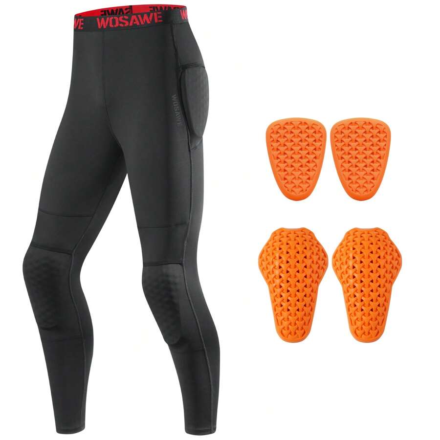WOSAWE Pantalon de cyclisme sport WOSAWE pour hommes avec armure souple, certifié CE, absorption des chocs, rembourrage, très extensible, respirant et confortable