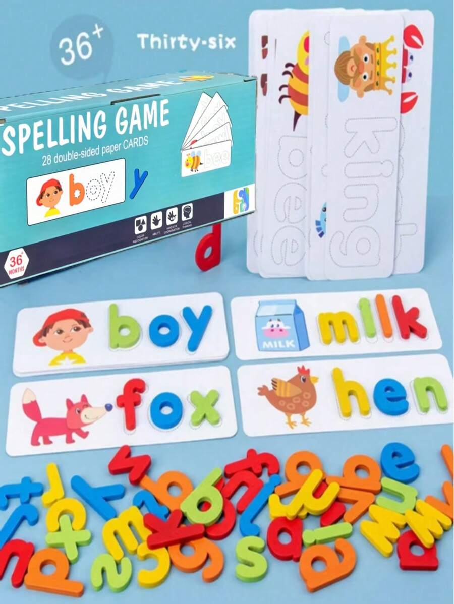 26pcs Wooden English Alphabet Letter Spelling Game, Educational Numeral Blocks Toy, With Kids Certificate