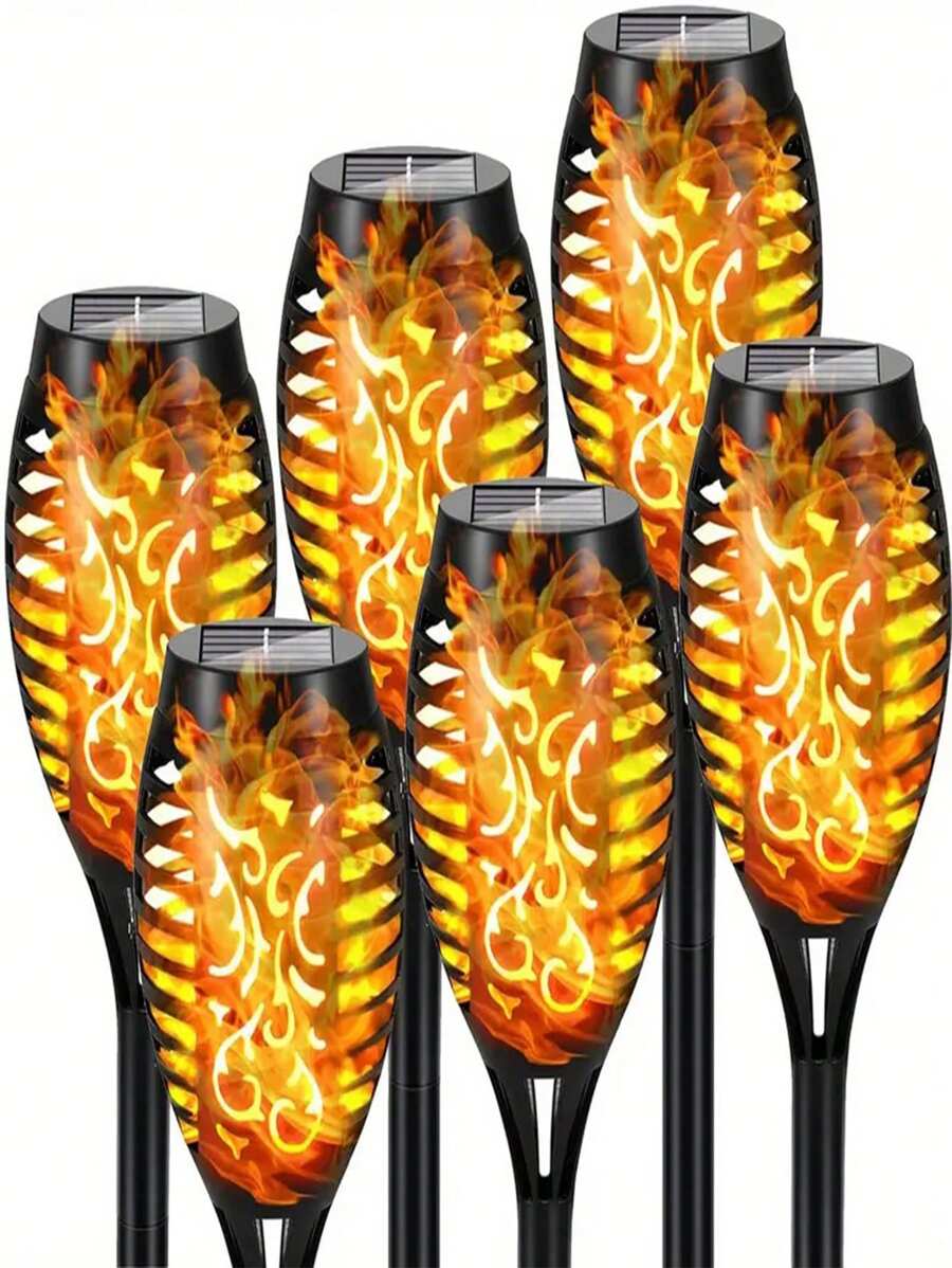 6 pezzi di luci da esterno, luci solari per esterno upgrade set da 6 pezzi, luci solari a torcia con fiamma tremolante, luci da giardino, luci da cortile, luci da prato, luci decorative da torcia per vialetti, giardino, patio