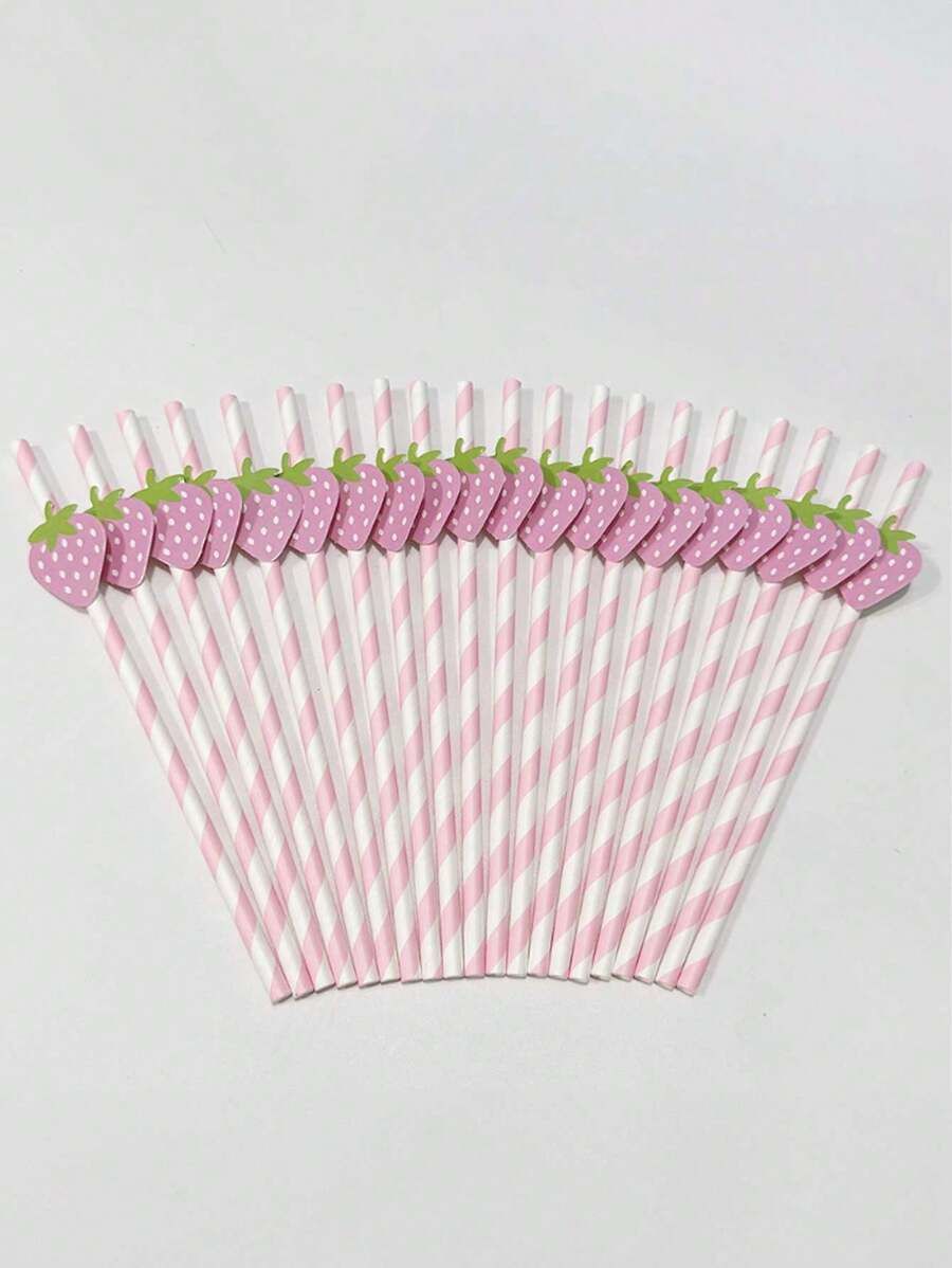 6pcs/Set Paper Straws, Red/Pink, Cute Shapes For Milkshake Juice Boba Tea, Birthday Party Supplies, Creative Paper Strawberry Drink Straw Decor For Cake Desserts