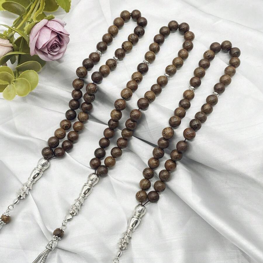 1pc/2pcs/4pcs 33pcs 10mm Wooden Islamic Prayer Beads Rosary Necklace, Elegant Tasbih For Worship