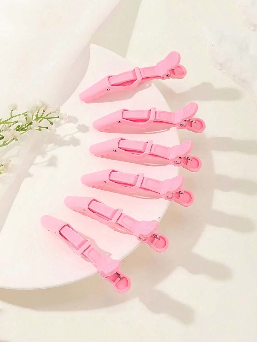 Set mit 6 süßen rosa Styling-Haarclip - 12 cm x 4,3 cm, Aufteilen & Make-up Entfernen - strapazierfähiger Kunststoff, Vintage Design für Haare & Schönheit, Krokodilclips
