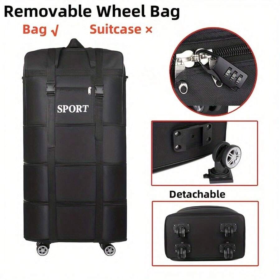 1pc Foldable Luggage Bag With 4 Removable Swivel Wheels, Multi-Functional Travel Companion Luggage Bag, Large Expandable Soft-Sided Luggage, Airport Checked Luggage - Lightweight, Detachable Wheels, Password Lock, Straps, Spacious, Easy To Operate - Ideal For Frequent Travelers, Weekend Getaways And Storage Needs, Camping, Adventure, Christmas Gifts, Halloween Gifts