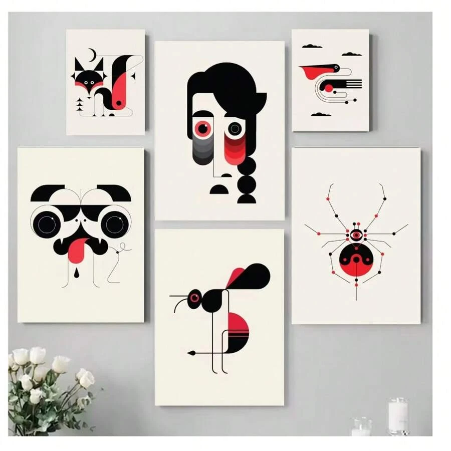 1pc Frameless Scandinavian Animal Art Canvas Printing Poster Modern Minimalist Geometric Dogfish Poster Abstract Line Wall Art Living Room Bedroom Coffee Shop Children's Room Wall Decoration Home Decoration ,Wall Art With Frame
