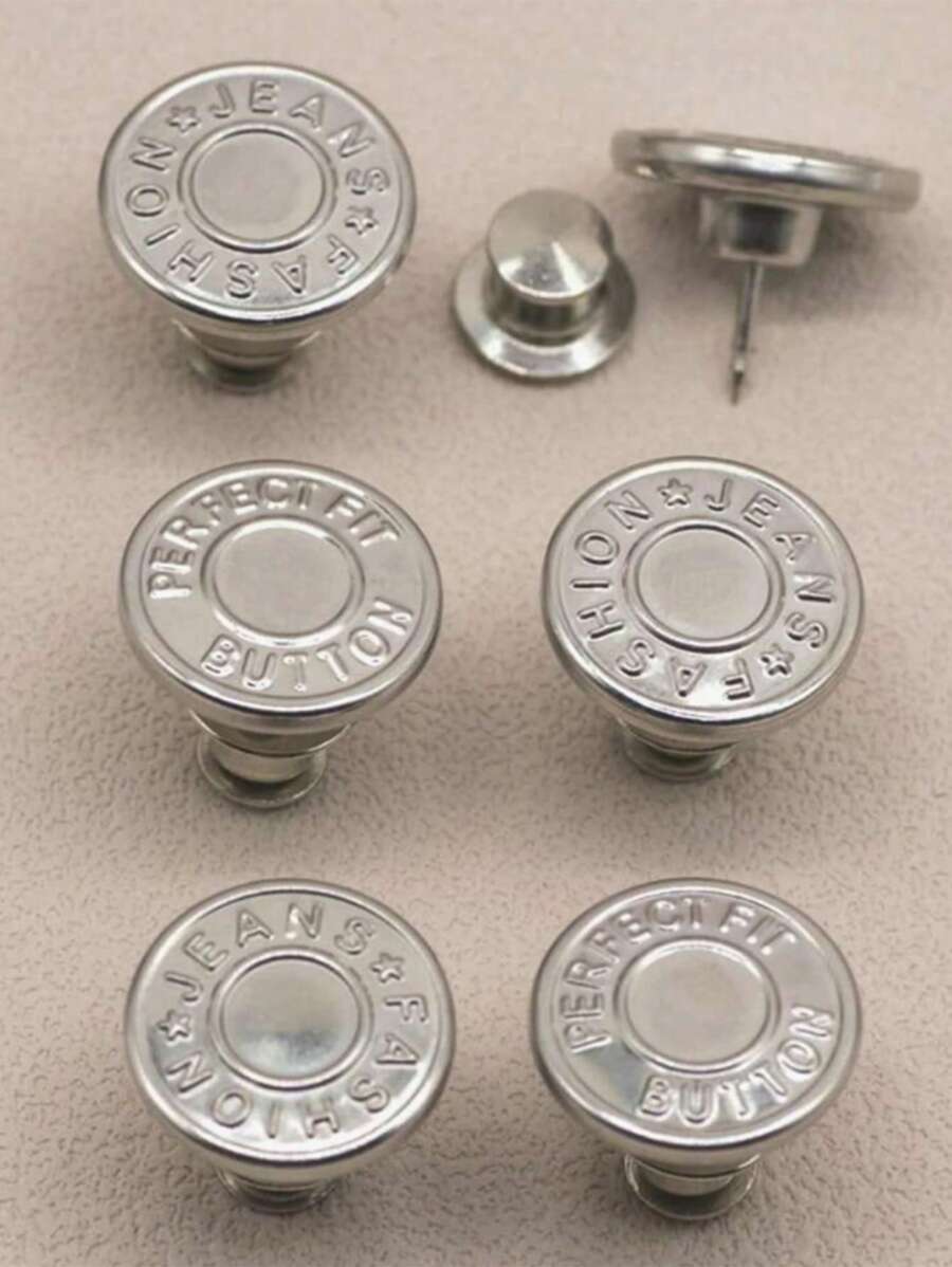 2 pièces/4 pièces/6 pièces Boutons de rechange pour jeans, boutons de taille sans clou, boutons de taille avec lettres argentées multifonctionnels amovibles. Kit de remplacement de boutons détachables pour jeans et jupes sans couture