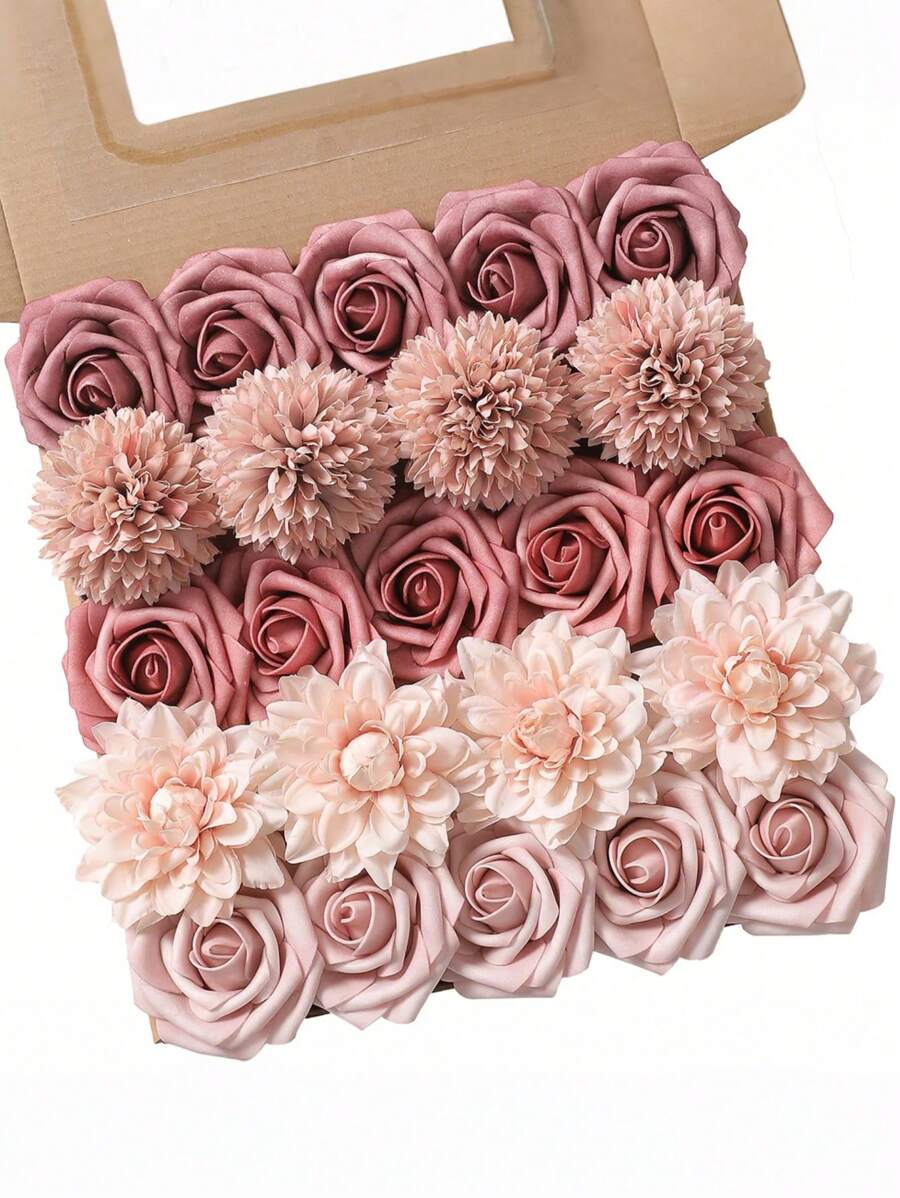 Artificial Flowers Combo Box Set Gradient Color Flower Leaf With Stems For DIY Wedding Bouquets Centerpieces Baby Shower Party Home Decor (Blue & White)