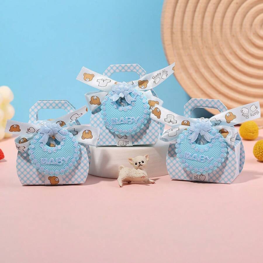 6pcs Cartoon Graphic Gift Box, Baby Blue Paper Candy Box, For Baby Shower Party, Christmas Valentine Day
