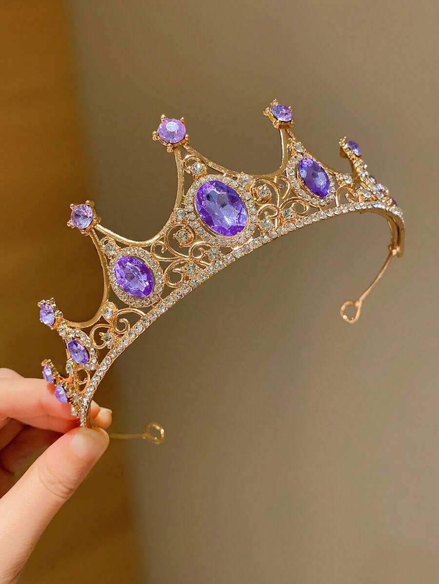 1pc Girls Crystal Crown Headband, Luxury Princess Crown Hair Accessories For Children