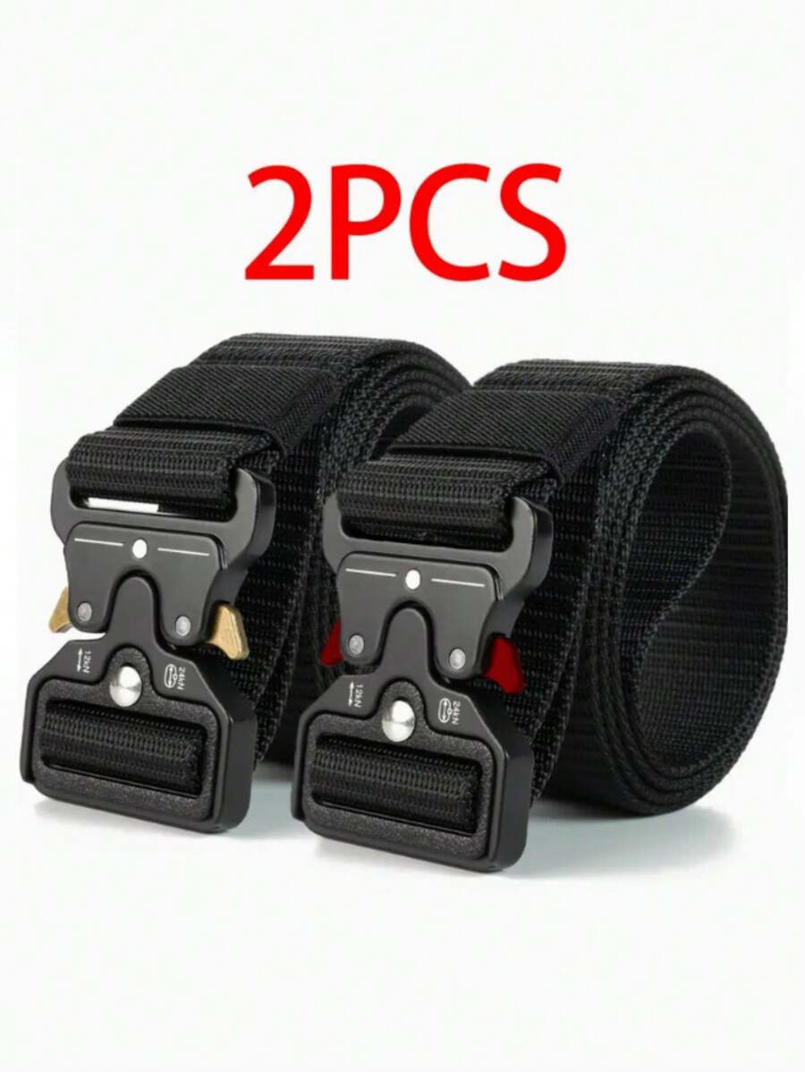 2pcs Men's Outdoor Sports Canvas Tactical Quick Release Waist Belt, Suitable For Casual, Outdoor, Hiking