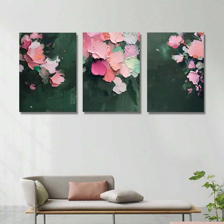 3pcs Modern Abstract Floral Wall Arts Canvas Posters, Neutral And Soft Tones, Optional Frame, Classroom, Office, Home Decoration Hanging Painting ,Wall Art With Frame