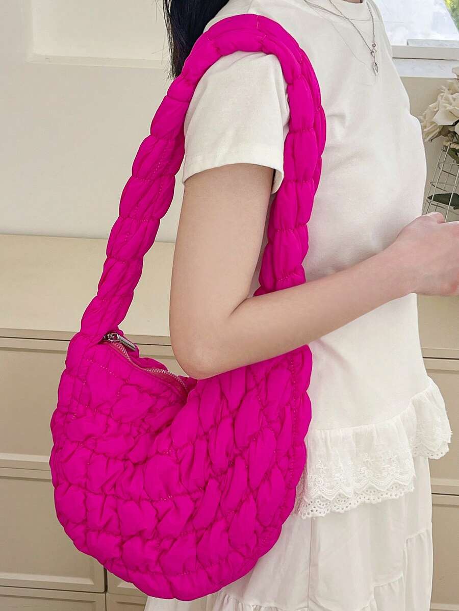 1 Peça Bolsa Plissada com Formato de Nuvem, Bolsa Transversal de Grande Capacidade, Bolsa Matelassada com Grade, Bolsa de Ombro Adequada para Guardar Telefones Celulares, Cosméticos, Cabos de Carregamento, Garrafas de Água, Bolsa Acolchoada para Axila na Cor Rosa Vermelha, Bolsa de Ombro Fashionista, Bolsa de Pastelaria Portátil para Escola, Transporte, Trabalho, Viagem, Férias, Bolsa de Ombro Multiuso para Adolescentes Meninas, Mulheres, Estudantes Universitários, Professores, Enfermeiras, em Estilo Coreano