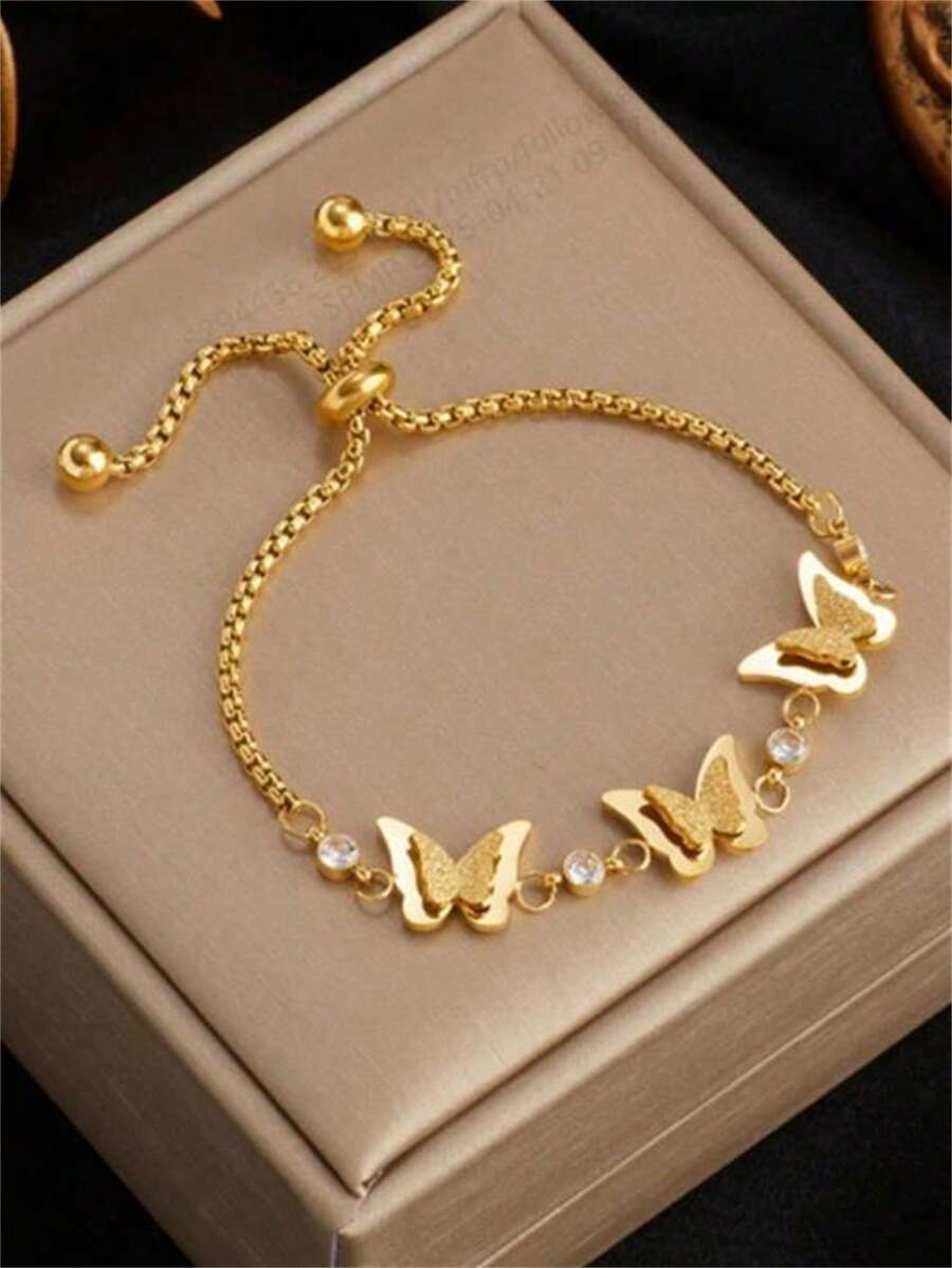 A Small, Simple, And Multifunctional Personalized Fashion Retro Gold Pull 3D Butterfly Chain Accessory Bracelet, Suitable For Women's Daily Wear Without A Box