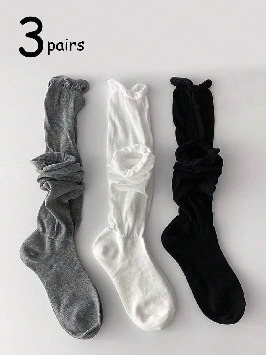 1 Pair/3 Pairs Ladies Solid Color Knee High Socks, Black White Gray, Comfortable And Soft For Everyday Use