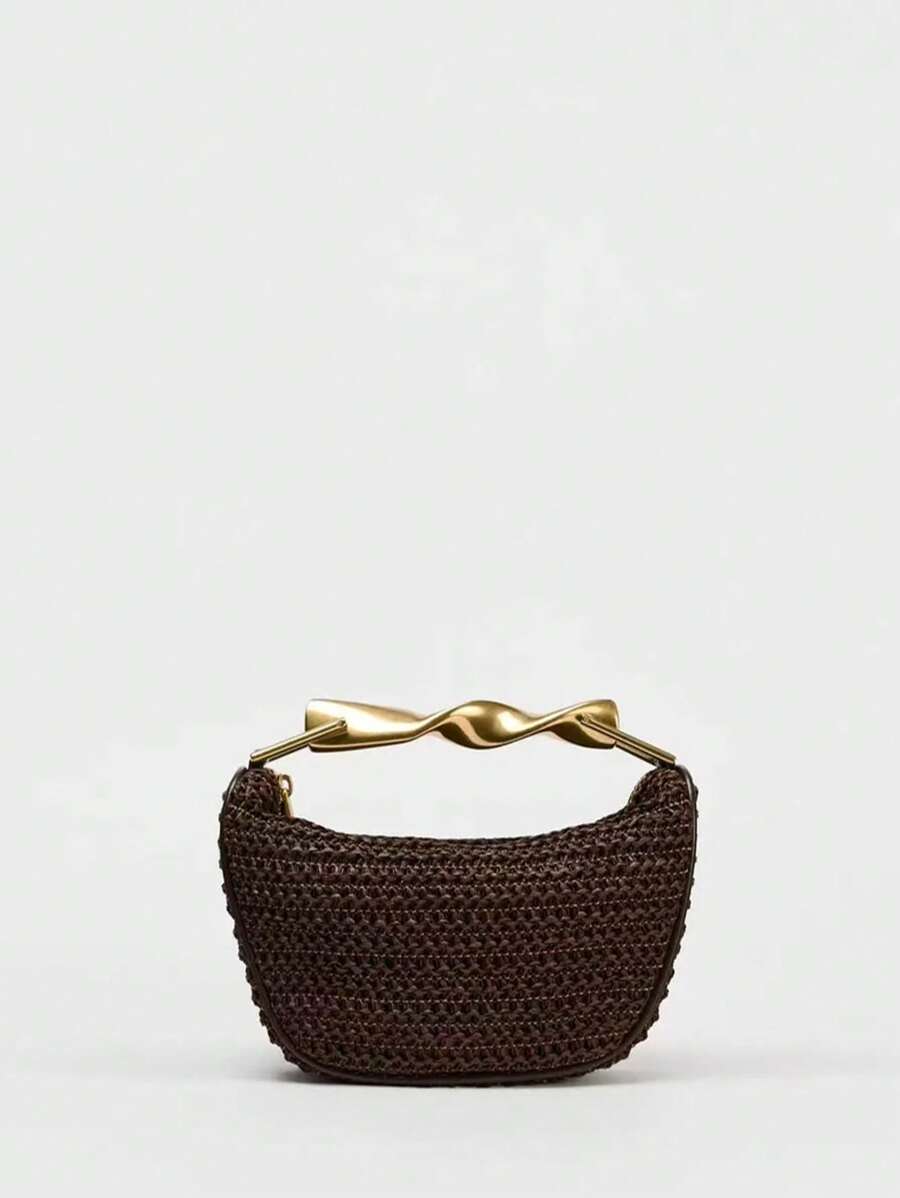 Borsa da donna nuova primavera 2025, mini borsa a tracolla con cerniera e manico in metallo intrecciato
