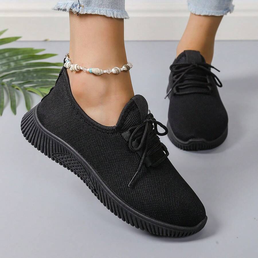 Black Breathable Soft Sole Non-Slip Work Shoes, Mesh Casual Sneakers For Women, Spring/Summer