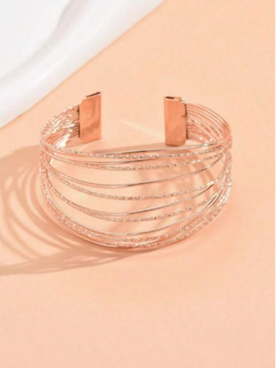 Pulsera de mujer de múltiples capas con línea cruzada, joyería de brazalete ancho ajustable de moda para adolescentes