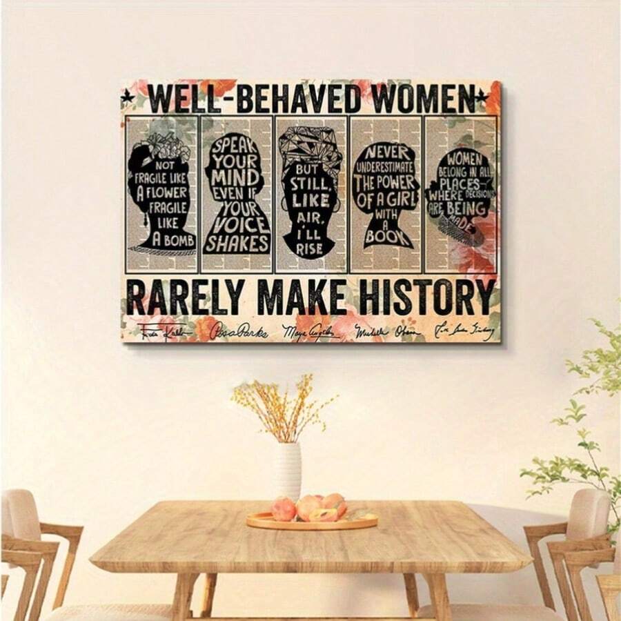 1pc Black Large Letter Inspirational Canvas Wall Painting, Portrait Woman Inspirational Words, Express Your Inner Encouragement, Suitable For Ladies' Bedroom, Office, Frameless Painting Core,Wall Art,Poster Gifts Birthday Graduation