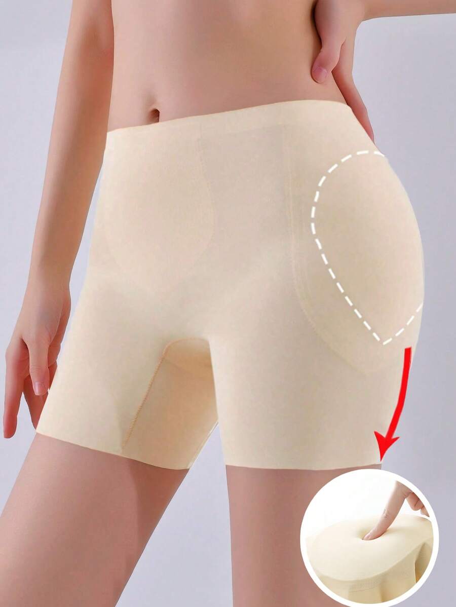 Shorts modeladores sem costura femininos com almofadas removíveis para bumbum e quadril, cintura alta, controle de barriga, modelador de seda gelada