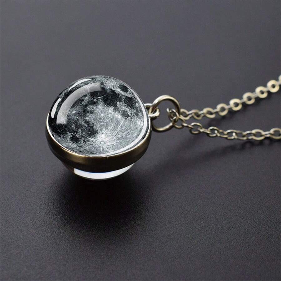 1 peça Colar do Sistema Solar com Pendentes de Bolha de Vidro da Lua, Terra, Saturno, Júpiter