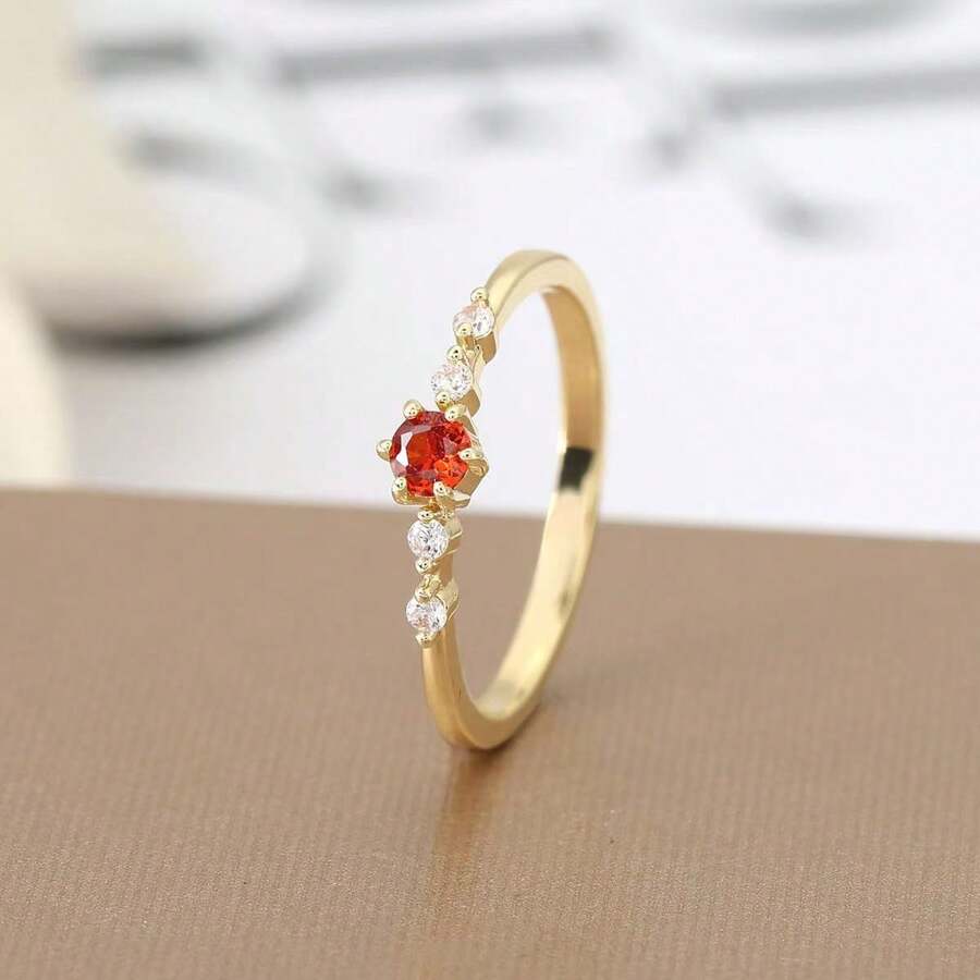 1 anel elegante de cobre rubi da moda para mulheres, uso diário