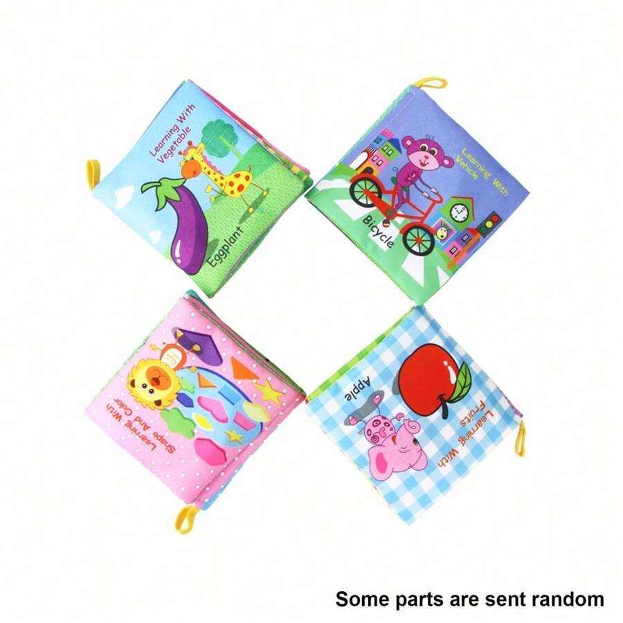 1pc / 4Pcs Baby Cloth Book, Crinkle Fabric Soft Books Set With Rustling Sound, Fruits Vegetable Cognition Toy For Toddlers (Some Parts Are Sent Random Colors)