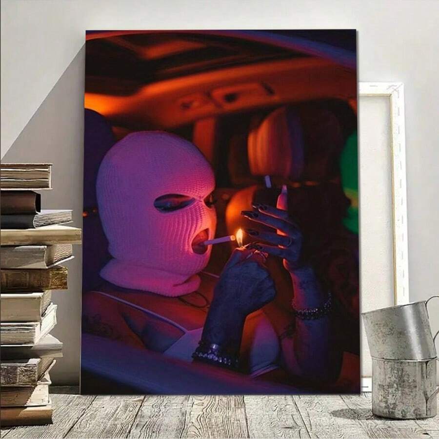1pc Canvas Poster, Modern Art, Retro Smoking Women Poster, Canvas Of Sexy Women Wearing Ski Masks, Ideal Gift For Bedroom, Decor Wall Art, Wall Decor Fall Decor, Wall Decor, Room Decoration, No Frame, Wall Art Gifts Birthday Graduation
