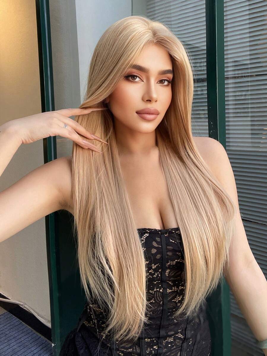 Forehead Lace 4*1, 1 Piece Synthetic Heat Resistant Curls With Bangs Wig Linen Blonde 30 Inch Full Braided Everyday Natural Realistic Wig