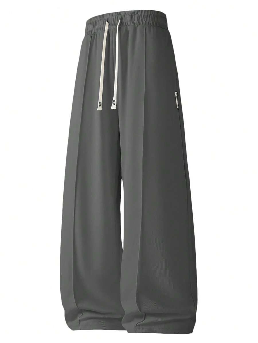 Pantalones casuales anchos con cintura con cordón para hombre
