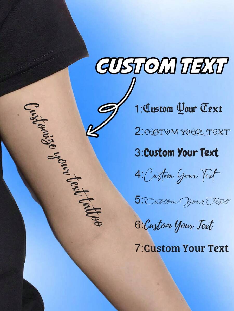 Customized Temporary Tattoo - Text Design, Suitable For Arm And Body Temporary Decoration,Multi-Functional,Ornamental,Letter,Solid Color,Exquisite,Stylish,Vintage,Modern,Colorful,Leisure,Basics,Casual,Soft,Unique,Customized,Personalized,Custom,Ideal Gifts For Her,Girlfriend,Her,Boyfriend,Friends