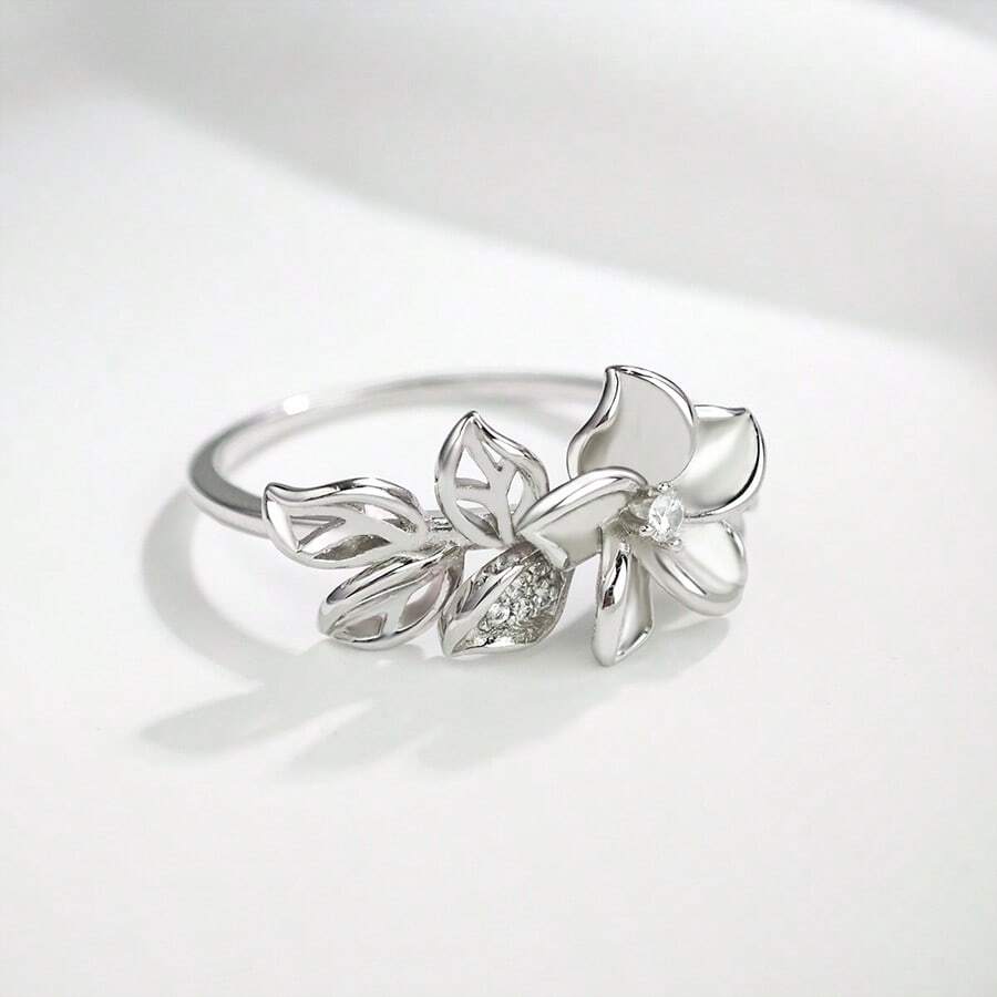 1 pieza Anillo de plata de ley S925 con diseño de flor de moissanita de 1.0 ct, adecuado para uso elegante, encantador, diario, boda, propuesta, fiesta, confesión, banquete, cumpleaños, festival de música, regalo, aniversario, Día de la Madre, peso 7g