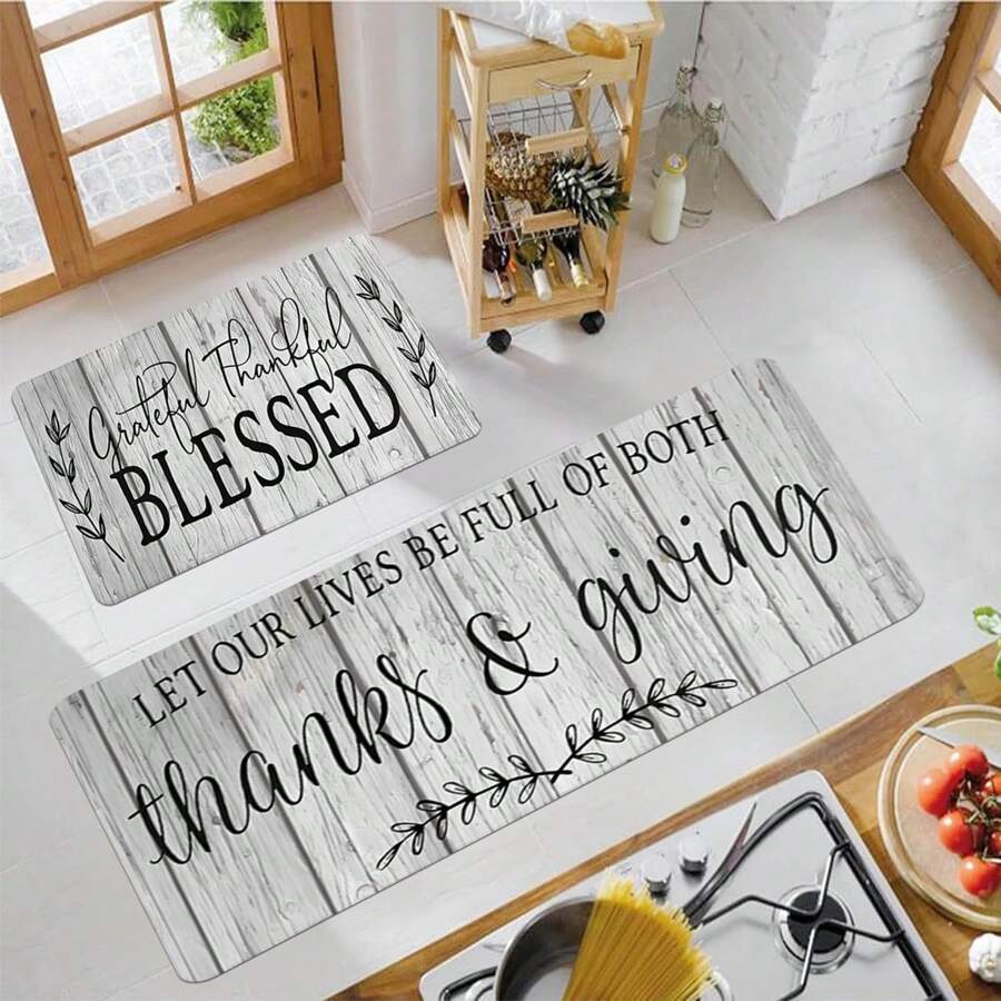 1/2 Pieces Stylish Monogrammed Kitchen Mat, Soft And Comfortable Mat, Non-Slip Kitchen Rug Set For Kitchen, Living Room, Bedroom, Kitchen Hallway, Laundry Room, Machine Washable Rug. Hot