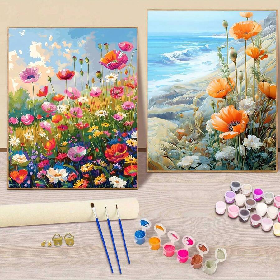 1 pièce Kit de peinture par numéros pour adultes - canevas de 16x20 po, ensemble de peinture acrylique facile de fleurs avec pinceaux et peintures - Parfait pour la décoration intérieure et les cadeaux pour anniversaires, fête des pères, Noël, fête des mères