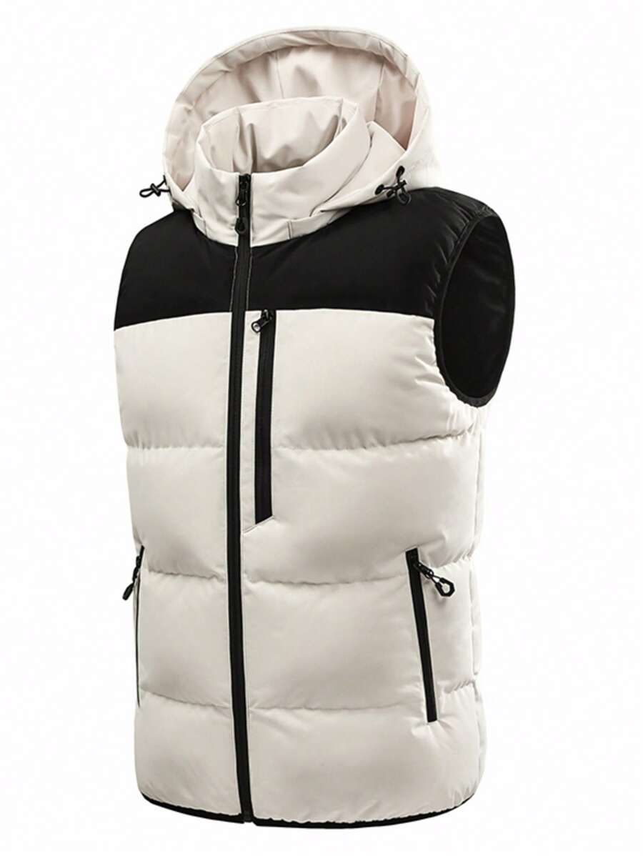New Winter Men Outdoor Sports Climbing Padded Vest With Detachable Hood, Thicked Warm Casual Jacket Vest