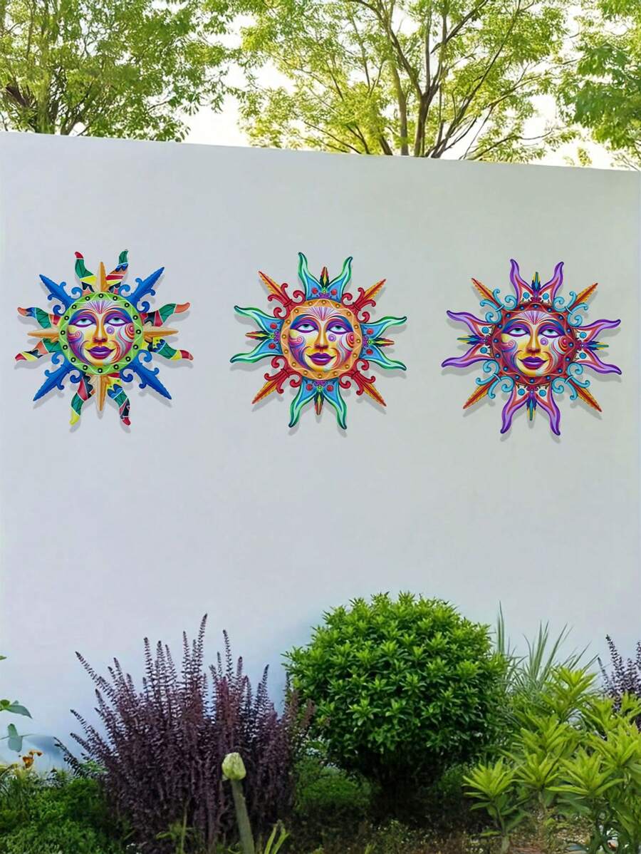 1 Pc Metal Sun Face Outdoor Wall Decoration, 13-Inch Colorful Sun Wall Art Hanging Decorative Gift, Wery Suitable For Garden Decoration, Balcony, Courtyard, Terrace, Fence