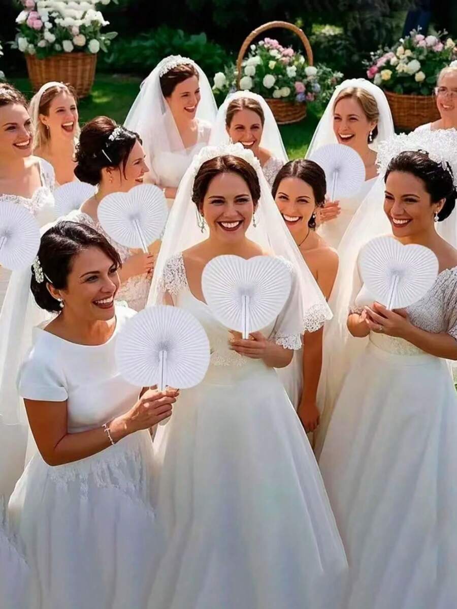 10pcs White Folding Handheld Organ Fan With Plastic Handle, Portable And Lightweight Wedding Birthday Party Decoration Fan, Can Be Customized DIY Blank Surface, Bag Stuffing And Celebration Decoration, Mobile Accessories | Modern Design | Smooth Texture