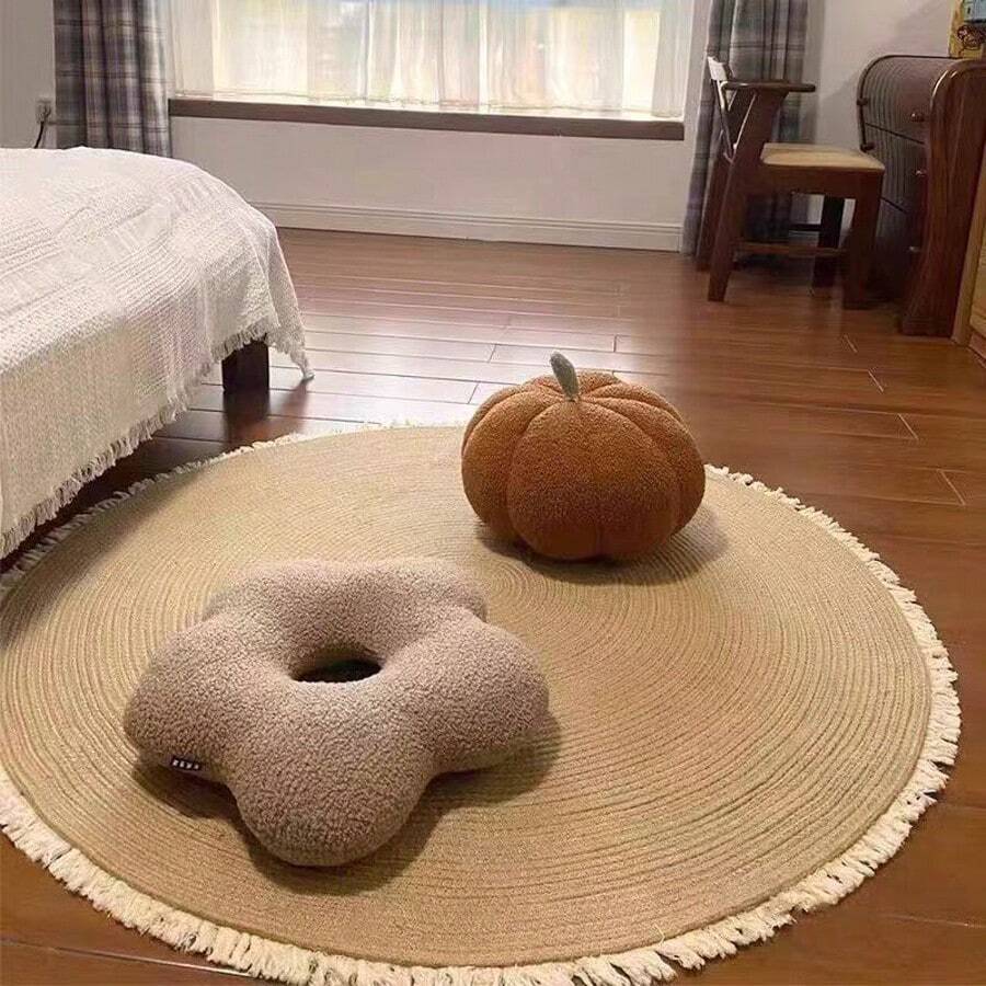 Tappeto a frange bohémien - Tappeto soffice con nappe antiscivolo per soggiorno e camera da letto, tappetino da pavimento leggero in stile boho (diametro 80 cm/45 cm/40 cm, beige) Decorazione per la stanza Decorazione camera da letto Tappeti